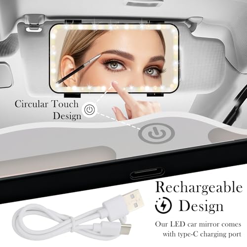 Car Vanity Mirror with Lights & Rechargeable Design,Touchable - Product Imagery