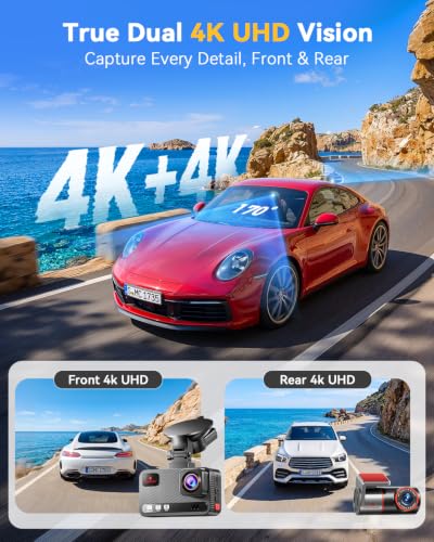 4K+4K Dash Cam, Free 128GB Card, 5.8GHz WiFi6 - up to 20MB/s - Product Imagery