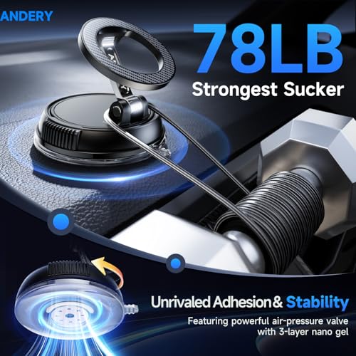 ANDERY Car Phone Holder for Magsafe [78+LBS Strongest Suction & - Product Imagery