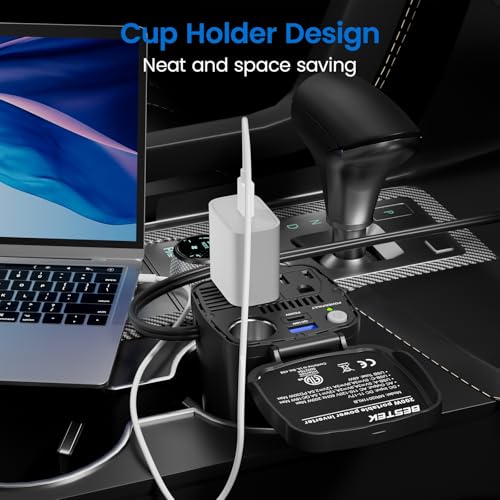 BESTEK 200W Power Inverter 12V DC to 110V AC Car Plug Adapter - Product Imagery