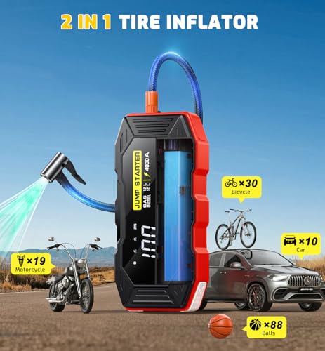 Jump Starter with Air Compressor 4000A Portable Car Battery Jump - Product Imagery