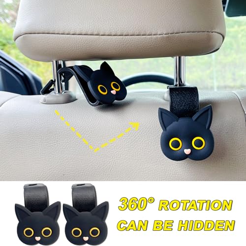 Car Seat Headrest Hooks, 2 Pack Black Cute Cartoon Cat Hook - Product Imagery