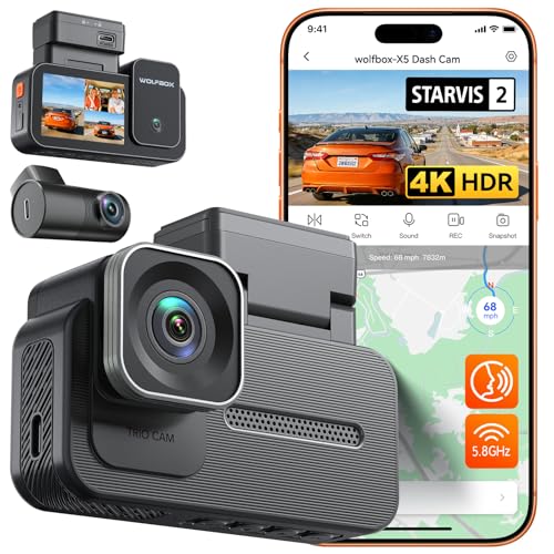 WOLFBOX X5 3 Channel 4K HDR Dash Cam, STARVIS 2 IMX678 8MP Night - Product Imagery