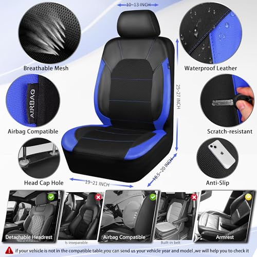 CAR PASS Leather Car Seat Covers Front Seats Only, with Air Mesh - Product Imagery