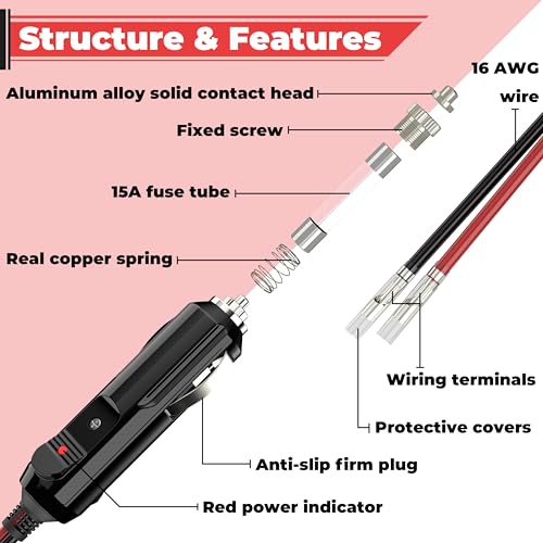 BFXM 12V Cigarette Lighter Plug with 16AWG 1FT Wire (2 Pack) - Product Imagery
