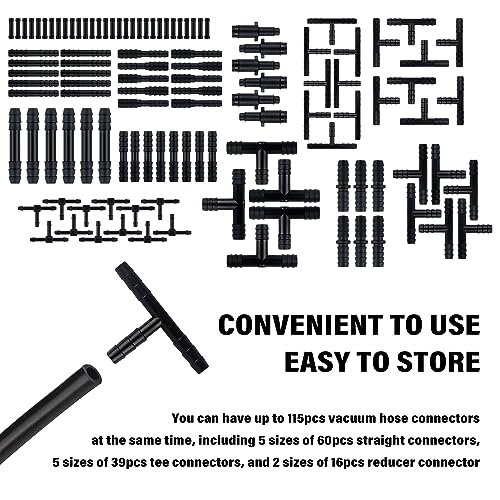 115PCS Car Vacuum Hose Connector Assortment,12 Sizes Vacuum Tube - Product Imagery
