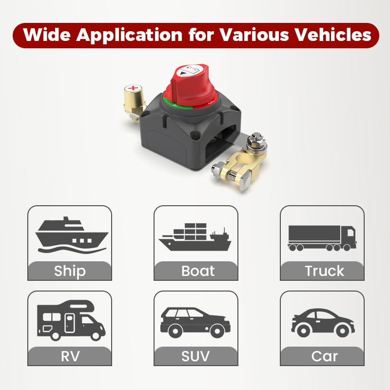 Battery Disconnect Switch 12V 24V 48V Waterproof Top Post - Product Imagery