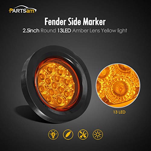 Partsam 10Pcs 2.5" Round Amber 13Led Side Marker Clearance - Product Imagery