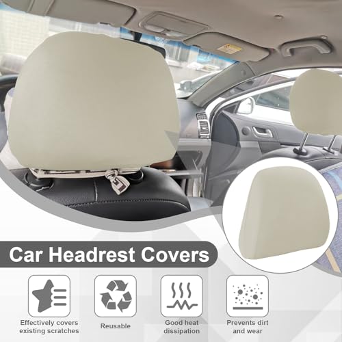 BFXM 2Pcs Car Seat Headrest Cover, Beige Flexible Car Headrest - Product Imagery
