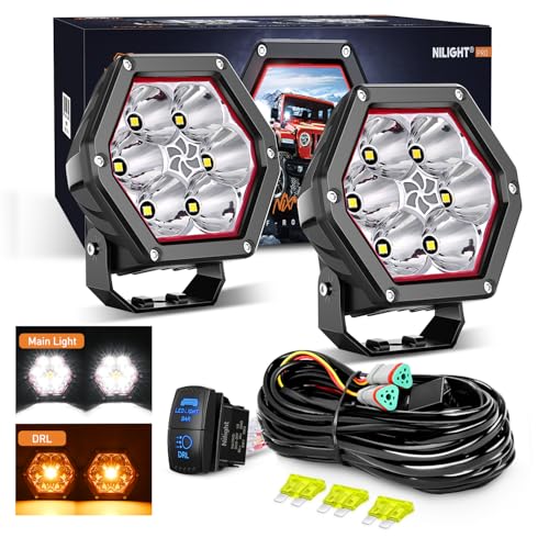Nilight 4" Hexagon LED Pod Light with Amber DRL 30W 2600LM - Product Imagery