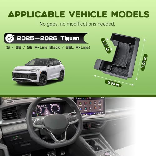 HGWEI Center Console Organizer for 2025 2026 VW Tiguan Interior - Product Imagery
