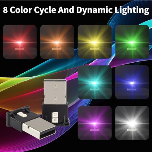 BFXM 2PCS Mini USB Car Light, 5V USB Light for Car, 8 Switchable - Product Imagery