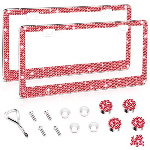 Amiss Bling License Plate Frame for Women, 2Pack Rhinestone - Product Imagery
