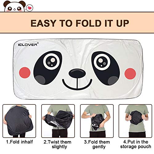 Car Windshield Sunshade, Cute Panda Front Windshield Sun Shade - - Product Imagery