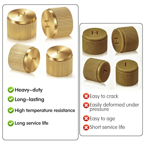 4Pcs AC Valve Caps Stem Car, Brass High & Low Pressure Service - Product Imagery