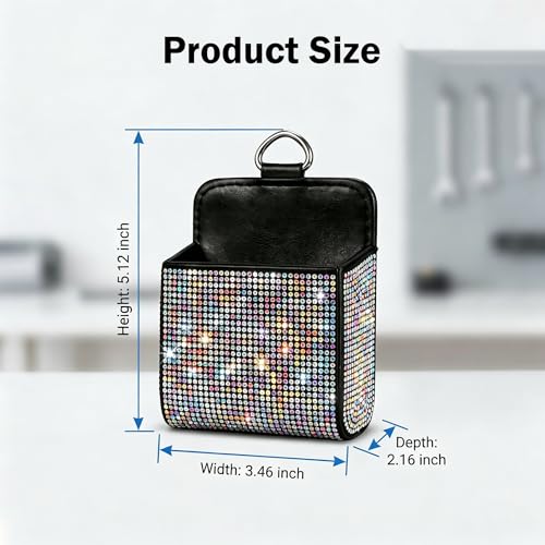 Car Air Vent Storage Organizer, Bling Rhinestone Leather Pouch - Product Imagery