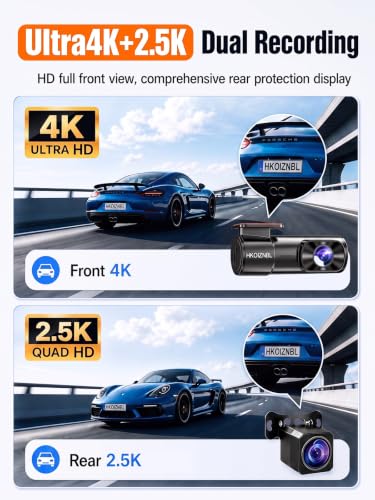 HKOIZBL 4K+2.5K Dash Cam Front and Rear, Built-in 5G WiFi, 32GB - Product Imagery