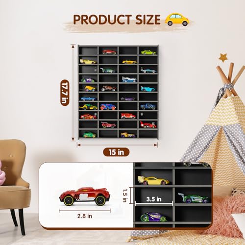 Krafetto 40-Slot Toy Car Display Shelf for 1/64 Cars, Wall - Product Imagery