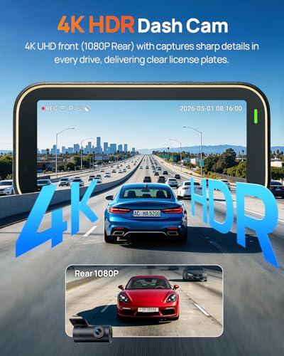 70mai A810 Lite 4K Dash Cam Front and Rear, 5GHz Wi-Fi 6 - Product Imagery