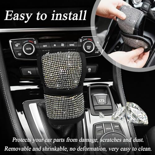 povtii Diamond Car Shift Knob Cover, Shining Crystal Car Gear - Product Imagery