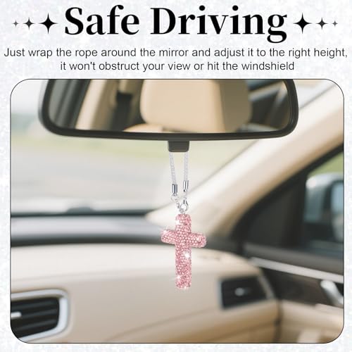 BFXM Cross for Car Mirror Hanging, Pink Bling Cars Pendant Charm - Product Imagery