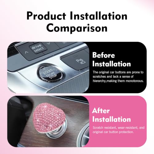 Bling Car Start Button, Crystal Heart-Shaped Engine Push Start - Product Imagery