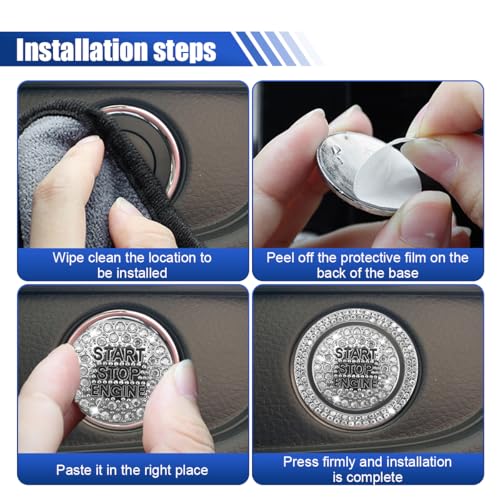 KITUREK Bling Crystal Car Engine Start Ring Sticker, White - Product Imagery