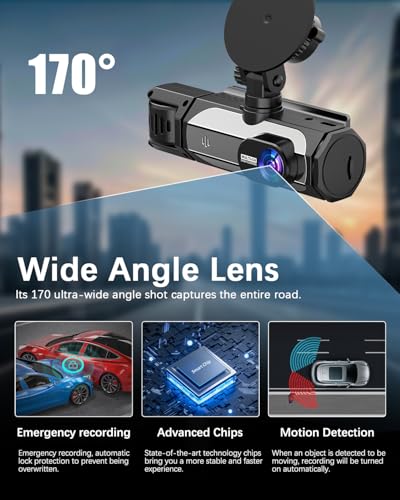 Dash Cam Front and Rear, 1080P Dash Camera for Cars, 3 Channel - Product Imagery