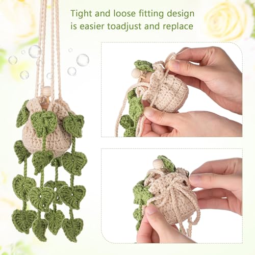 DaisyInner Crochet Hanging Plant for Car,Green,Leave - Product Imagery