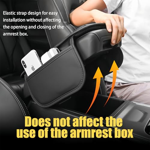 Car Center Console Cover with 2 Storage Bags, Leather Armrest - Product Imagery