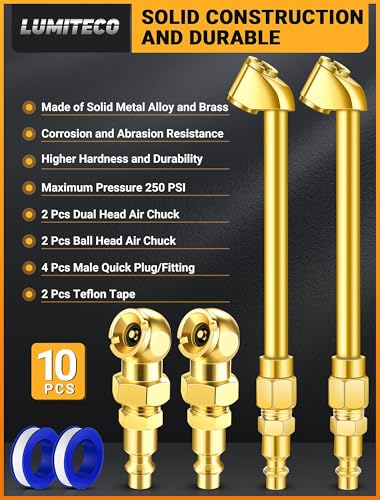 LUMITECO 2 Pack Heavy Duty Air Chuck Set-1/4 Inch Female NPT - Product Imagery