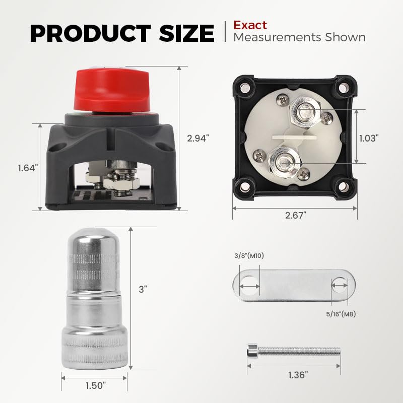 Battery Disconnect Switch 12V 24V 48V Waterproof Top Post - Product Imagery