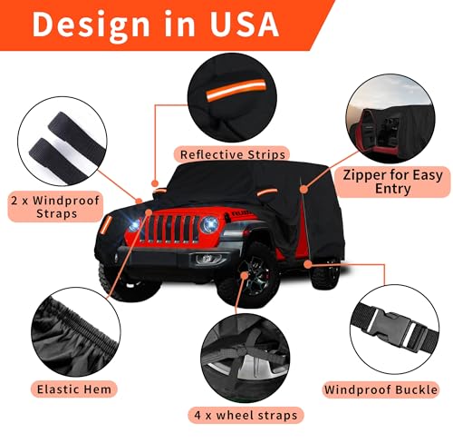 Heavy Duty Car Cover for Jeep Wrangler 2 Door 1987-2026 JK JL CJ - Product Imagery
