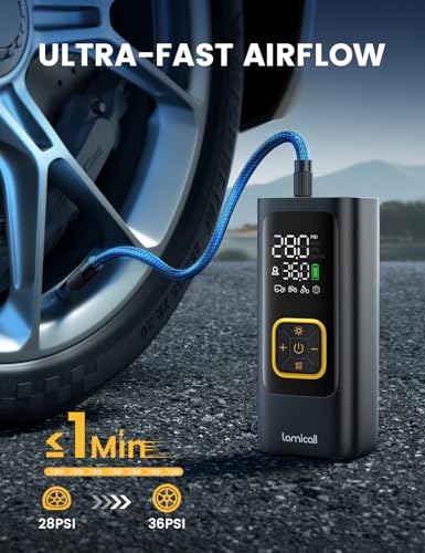 Lamicall Car Tire Inflator Portable Air Compressor, 4X Faster, - Product Imagery