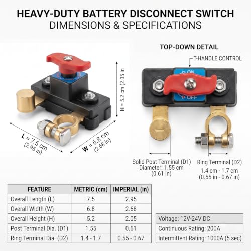 2Pcs Car Battery Disconnect Switch, Heavy Duty Pure Copper - Product Imagery