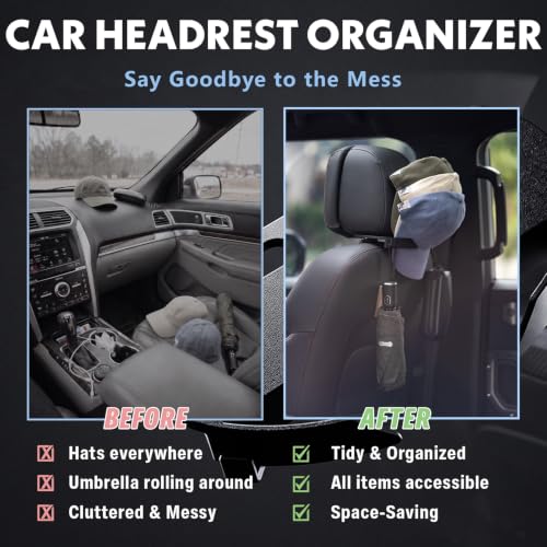 Headrest Hat Holder for Cars & Trucks, Holds 5 Caps - Product Imagery