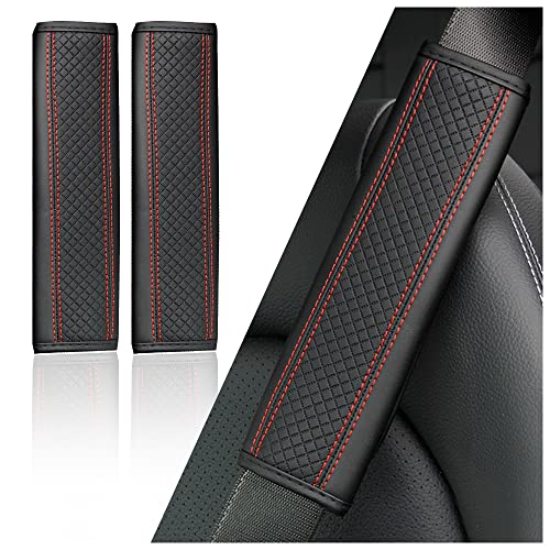 2PCS Car Seat Belt Cover Pad,Breathable Leather Seatbelt Covers - Product Imagery
