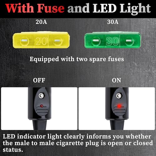 BFXM 12AWG Heavy Duty Cigarette Lighter Plug, 12v Plug with - Product Imagery