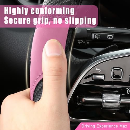 Leather Car Steering Wheel Cover, 15 Inch Anti-Slip Carbon Fiber - Product Imagery
