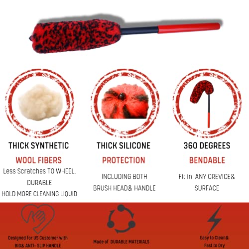 oesee Professional 4 Pack Long Handle Wheel Brush Kit for - Product Imagery