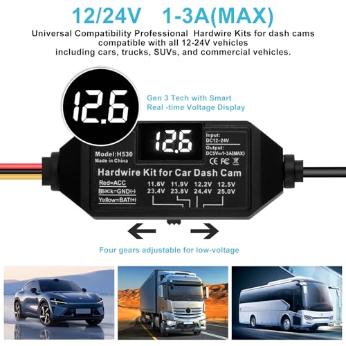 Dash Cam Hardwire Kit USB C, 12V-24V to 5V/3A Adapter Power - Product Imagery