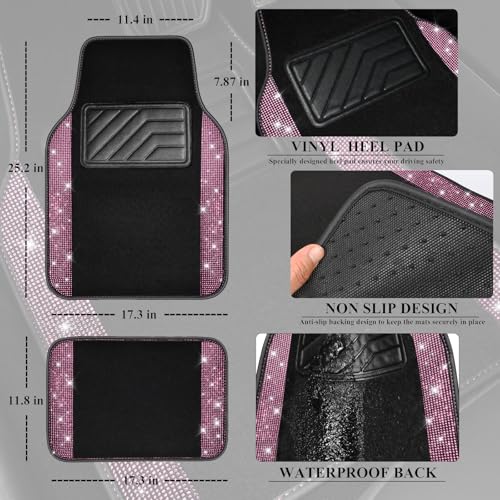 CAR PASS Bling Diamond Car Floor Mat Shining Rhinestones Carpet, - Product Imagery