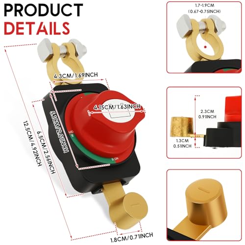 2PCS Battery Disconnect Switch Top Post, Battery Cut Off Switch - Product Imagery