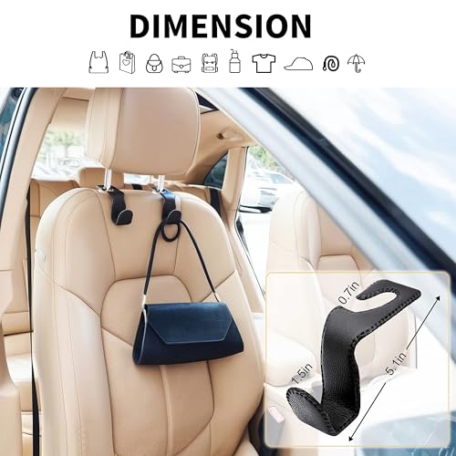 EldHus Headrest Hooks for Purses and Bags, 2 Pack Car Seat Hooks - Product Imagery