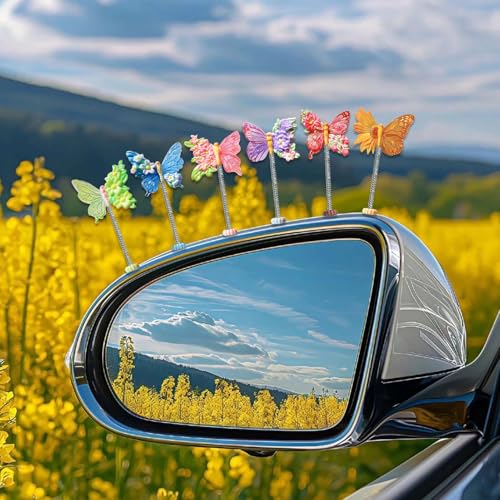 6Pcs Cute Butterfly Car Rear View Mirror Accessories, Colorful - Product Imagery