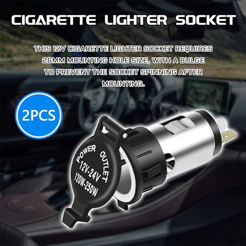 2PCS Cigarette Lighter Socket, 12V Car Cigarette Lighter Adapter - Product Imagery