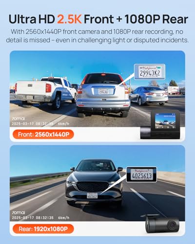 70mai Dash Cam Front and Rear - 2.5K+1080P Dual Dash Camera with - Product Imagery