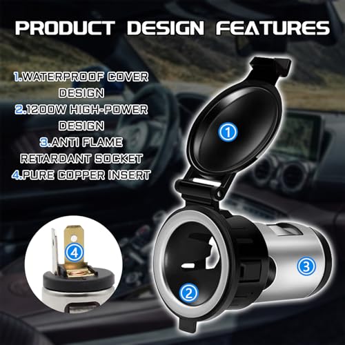 2PCS Cigarette Lighter Socket, 12V Car Cigarette Lighter Adapter - Product Imagery
