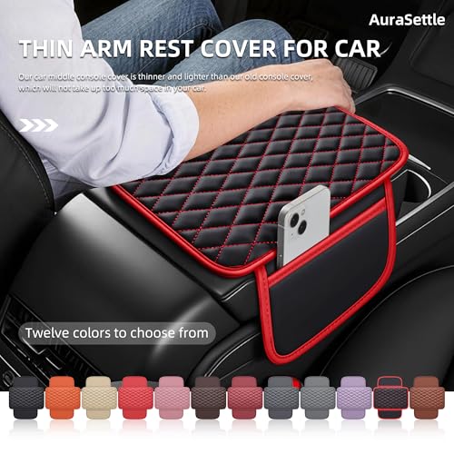 Leather Waterproof Car Armrest Console Pad For Sedans SUV,Black - Product Imagery