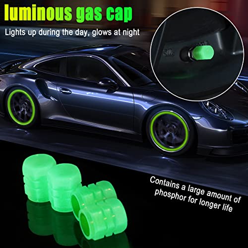 YALOK 4PCS Glow-in-Dark Tire Valve Stem Caps, Air Covers, Green - Product Imagery